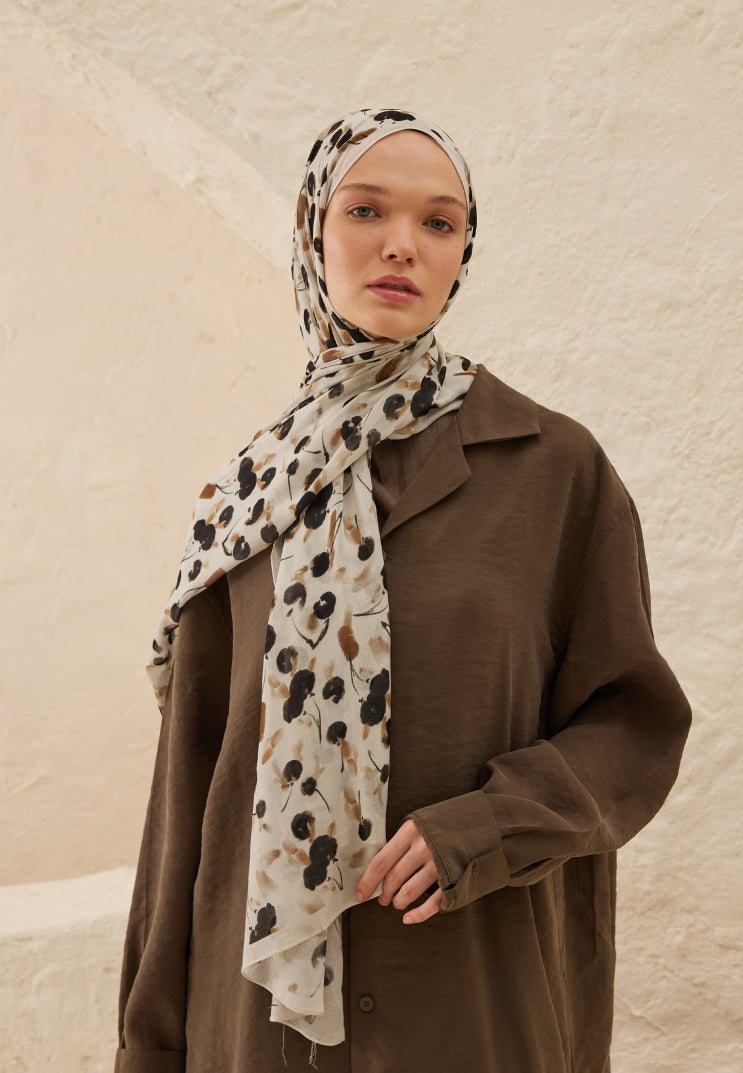 CHERRY PATTERNED RAMI HIJAB BEIGE