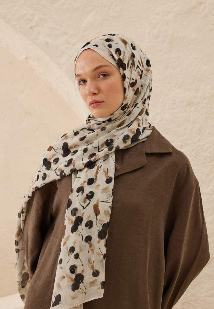 CHERRY PATTERNED RAMI HIJAB BEIGE