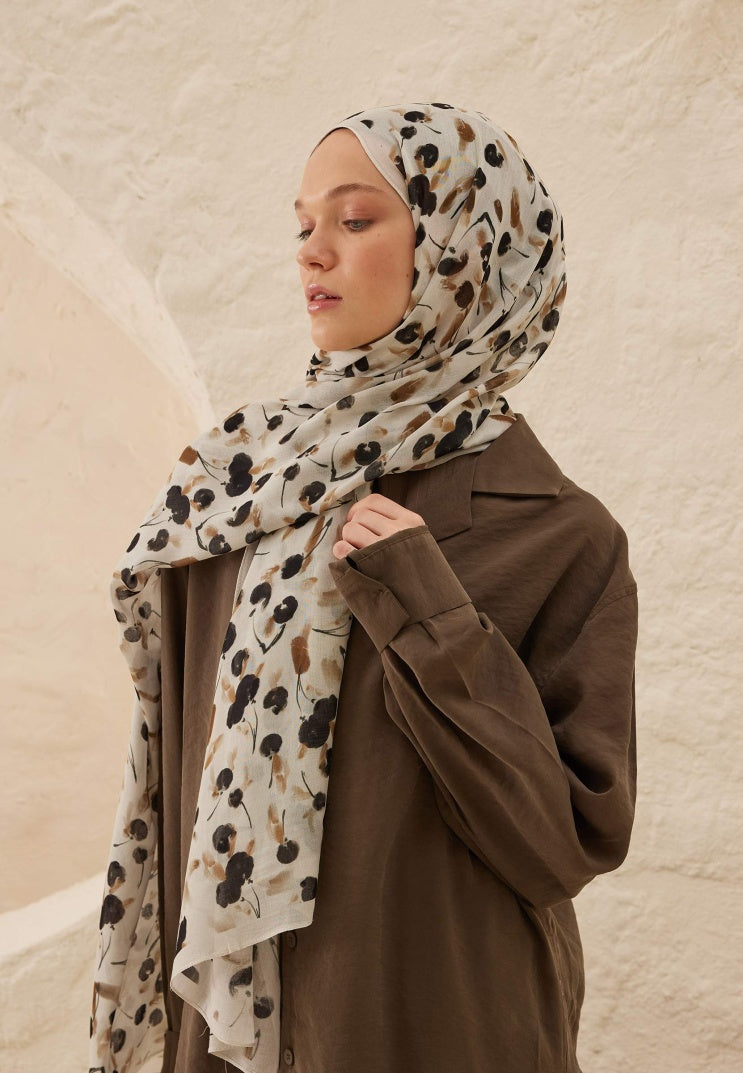 CHERRY PATTERNED RAMI HIJAB BEIGE