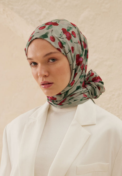 CHERRY PATTERN RAMI HIJAB SOFT GREEN