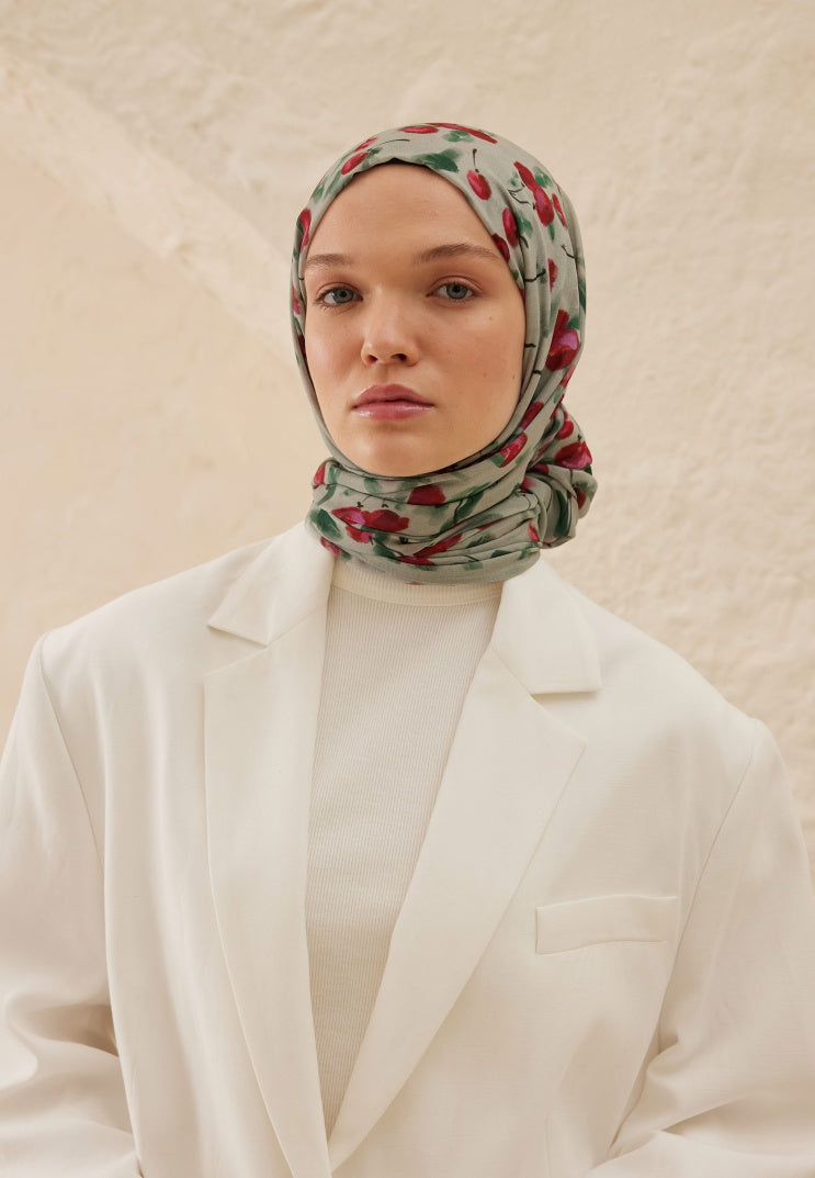 CHERRY PATTERN RAMI HIJAB SOFT GREEN