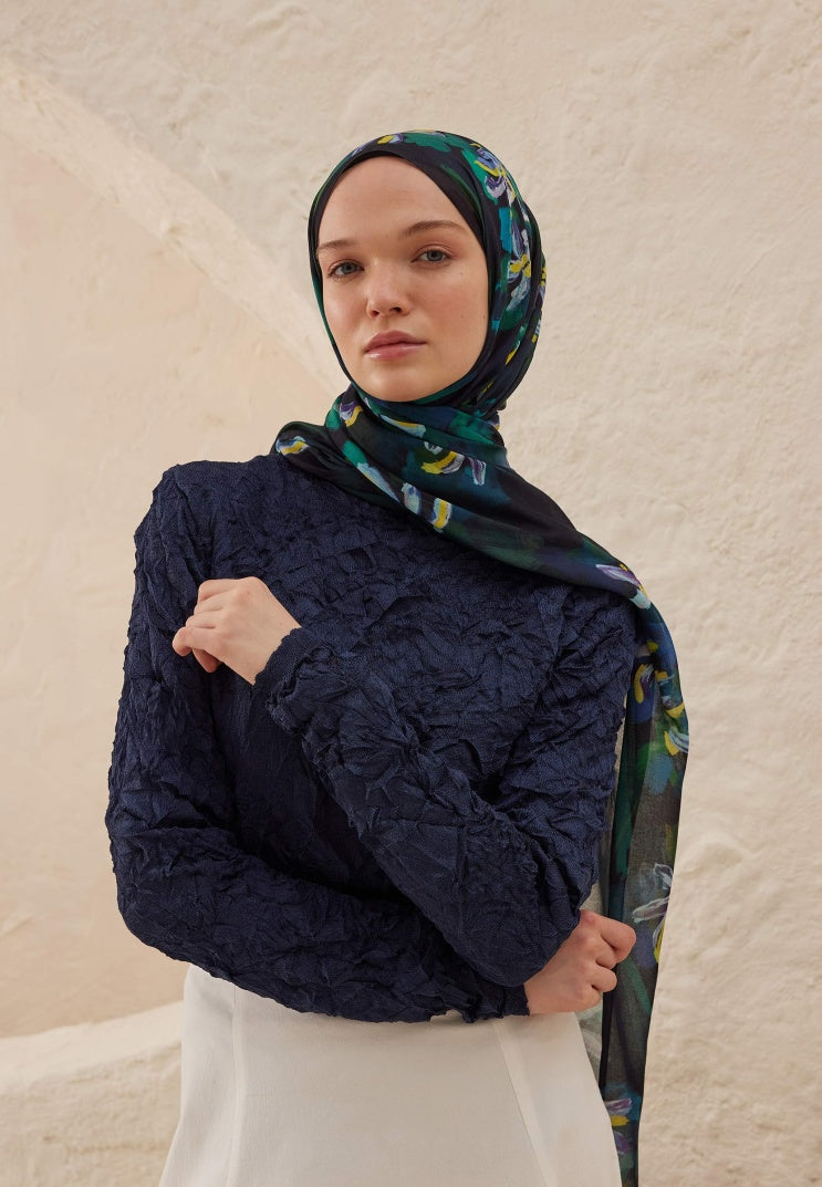 ESTELLE PATTERNED RAMI HIJAB NAVY BLUE
