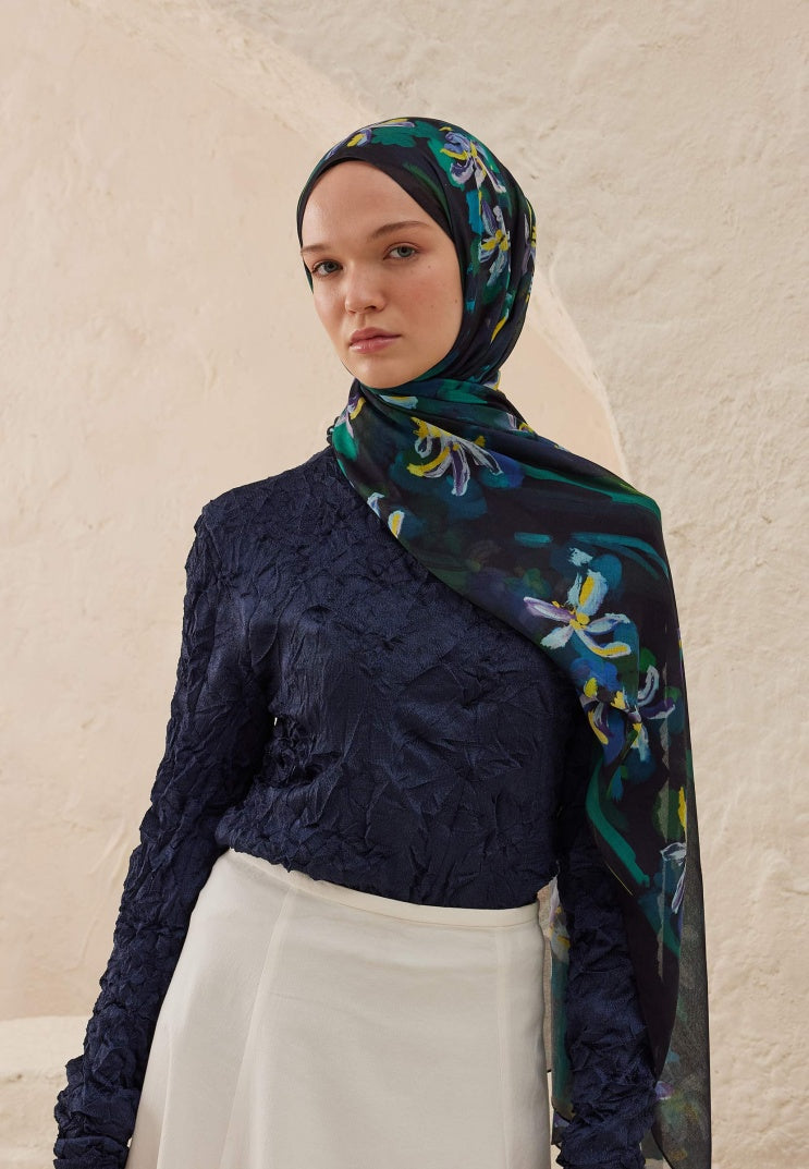 ESTELLE PATTERNED RAMI HIJAB NAVY BLUE