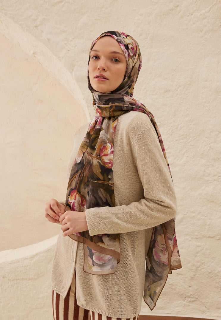 LAVINIA PATTERNED RAMI HIJAB BROWN