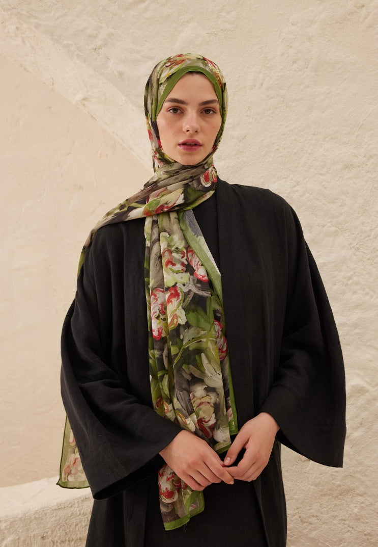 LAVINIA PATTERNED RAMI HIJAB BLACK