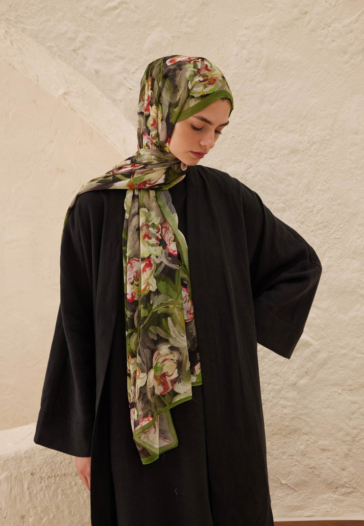 LAVINIA PATTERNED RAMI HIJAB BLACK