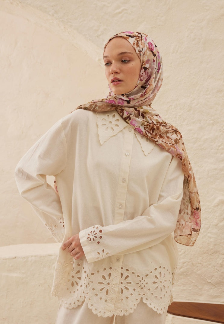 MARGARITE PATTERN RAMI HIJAB MILK COFFEE