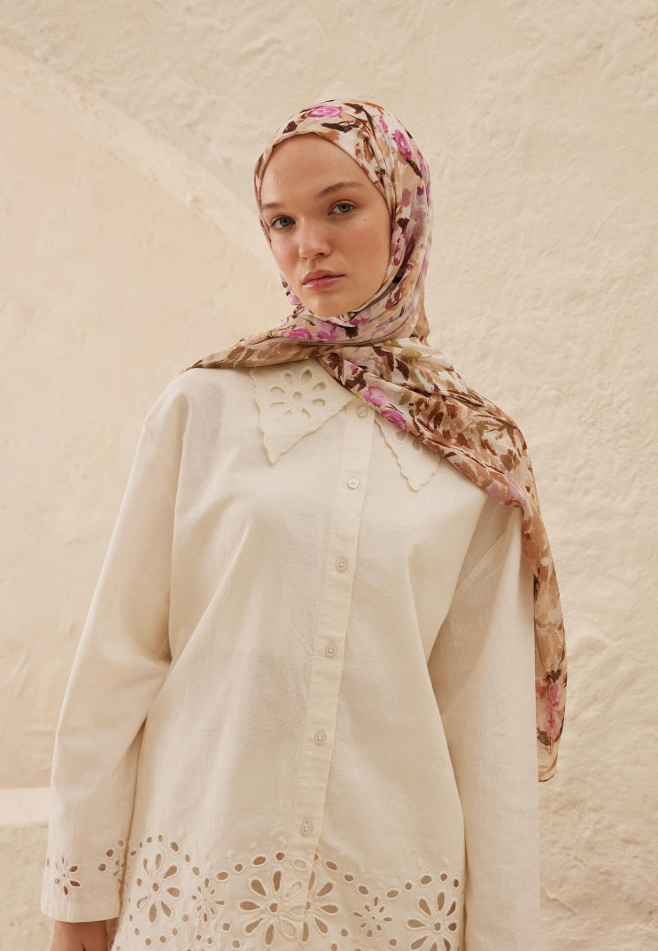 MARGARITE PATTERN RAMI HIJAB MILK COFFEE
