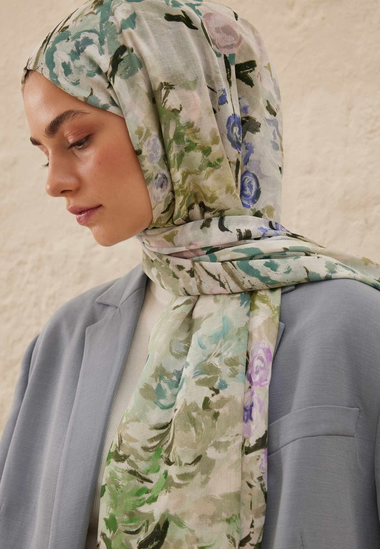 MARGARITE PATTERNED RAMI HIJAB DARK GREEN