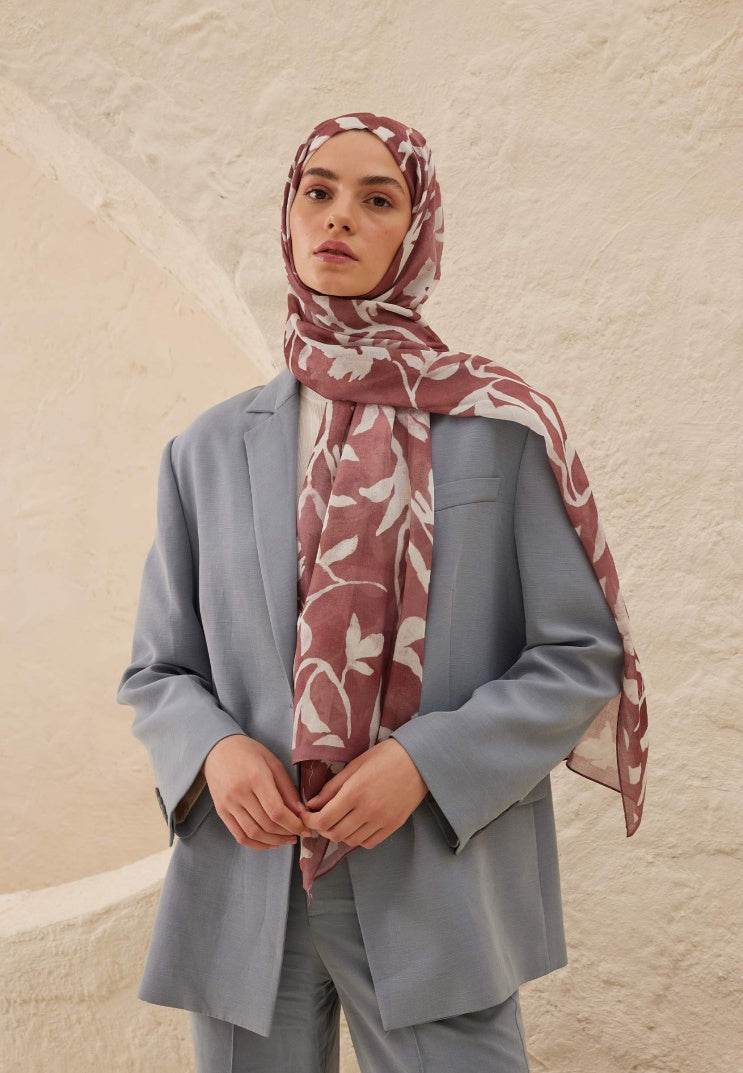 PETUNIA PATTERN RAMI HIJAB DRIED ROSE