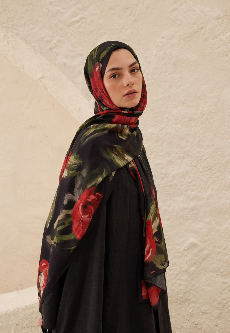 SUMMER ROSE PATTERNED RAMI HIJAB RED
