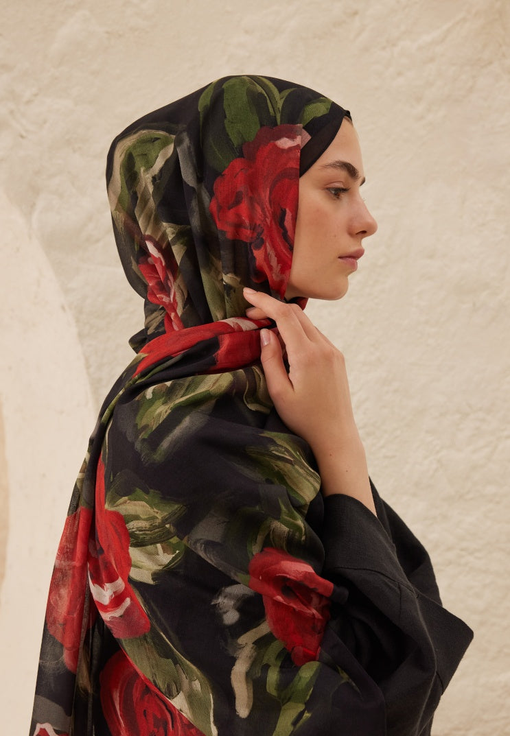 SUMMER ROSE PATTERNED RAMI HIJAB RED