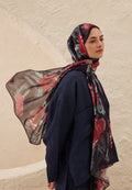 SUMMER ROSE PATTERNED RAMI HIJAB NAVY BLUE