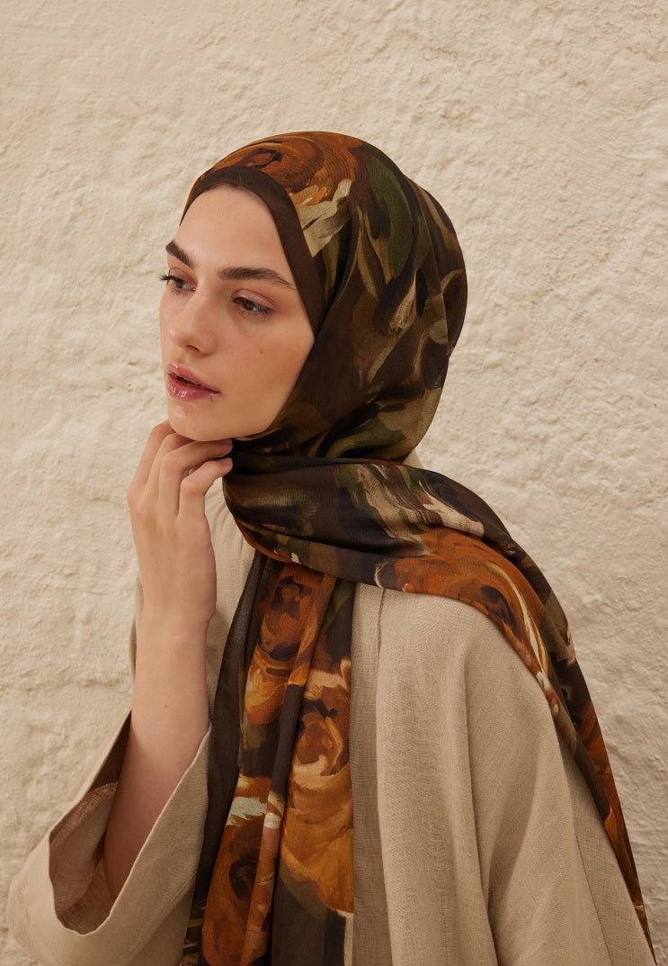 SUMMER ROSE PATTERNED RAMI HIJAB BROWN