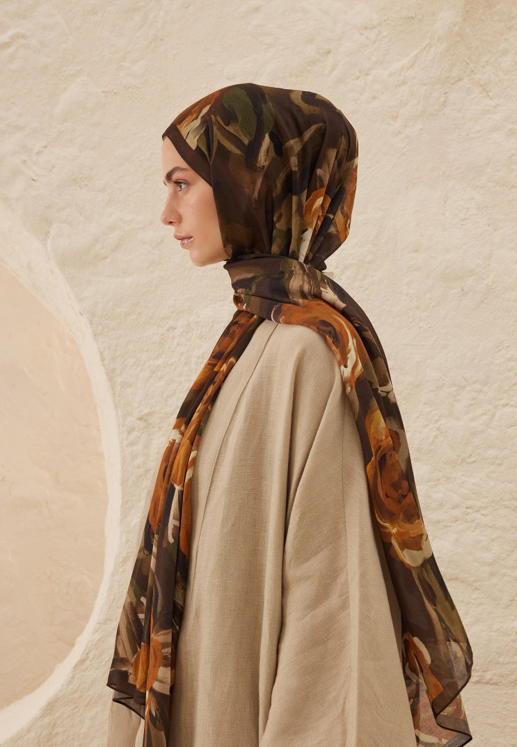SUMMER ROSE PATTERNED RAMI HIJAB BROWN