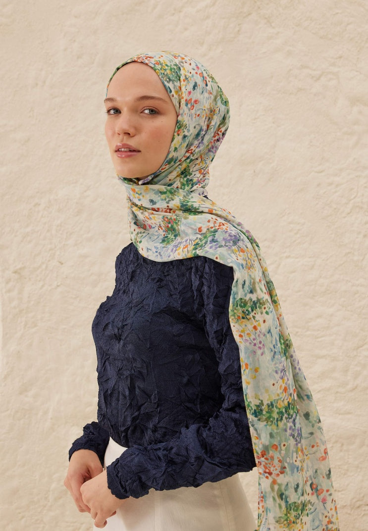 TINY BOUQUET PATTERN RAMI HIJAB SKY BLUE