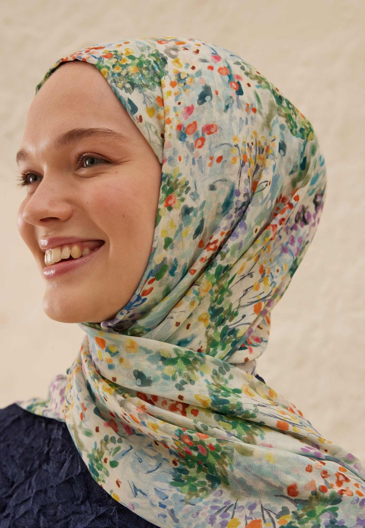 TINY BOUQUET PATTERN RAMI HIJAB SKY BLUE