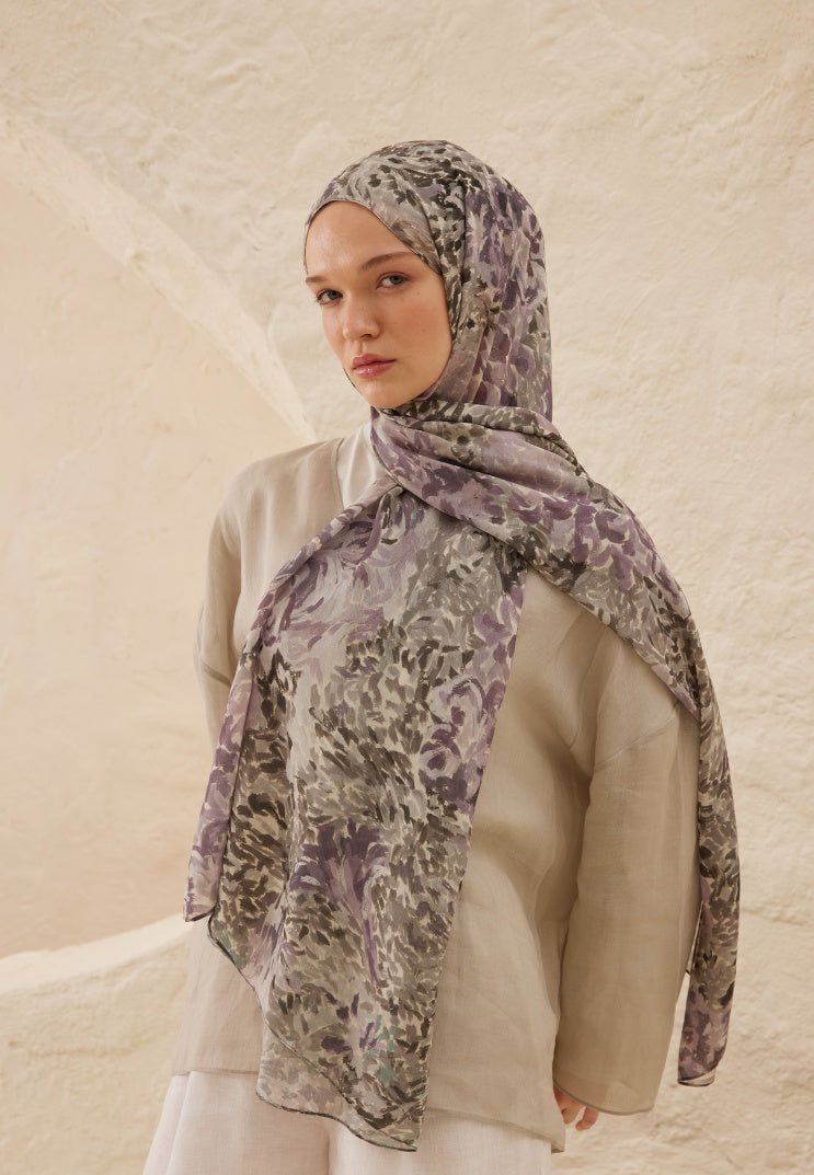 MELİNDA PATTERNED RAMI HIJAB GREY