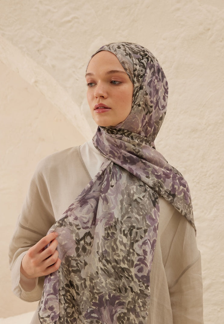 MELİNDA PATTERNED RAMI HIJAB GREY