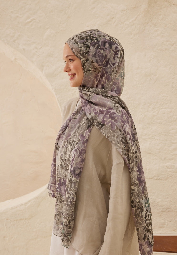 MELİNDA PATTERNED RAMI HIJAB GREY