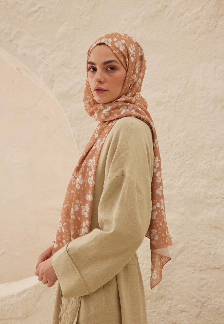 DAISY PATTERNED RAMI HIJAB PEACH