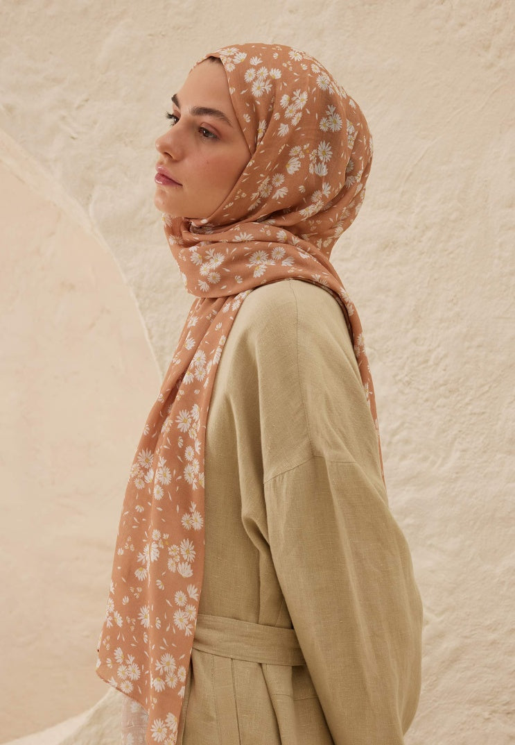 DAISY PATTERNED RAMI HIJAB PEACH