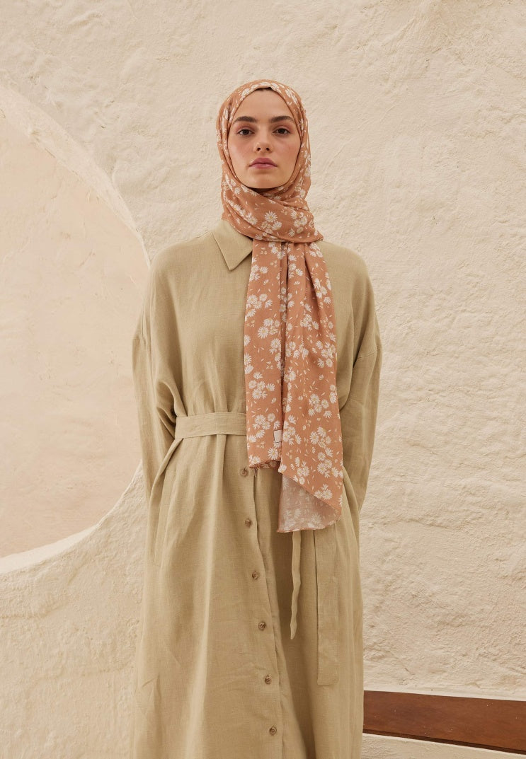 DAISY PATTERNED RAMI HIJAB PEACH