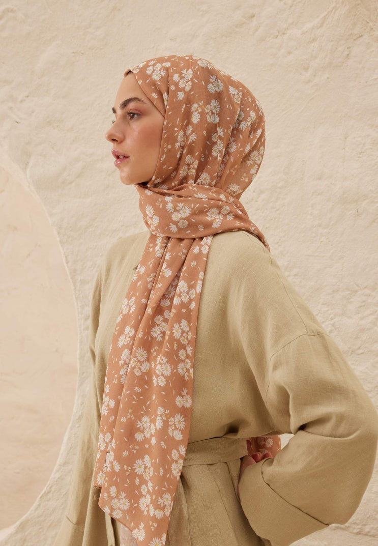 DAISY PATTERNED RAMI HIJAB PEACH