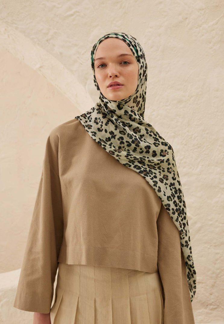LEOPARD PATTERN RAMI HIJAB SOFT GREEN