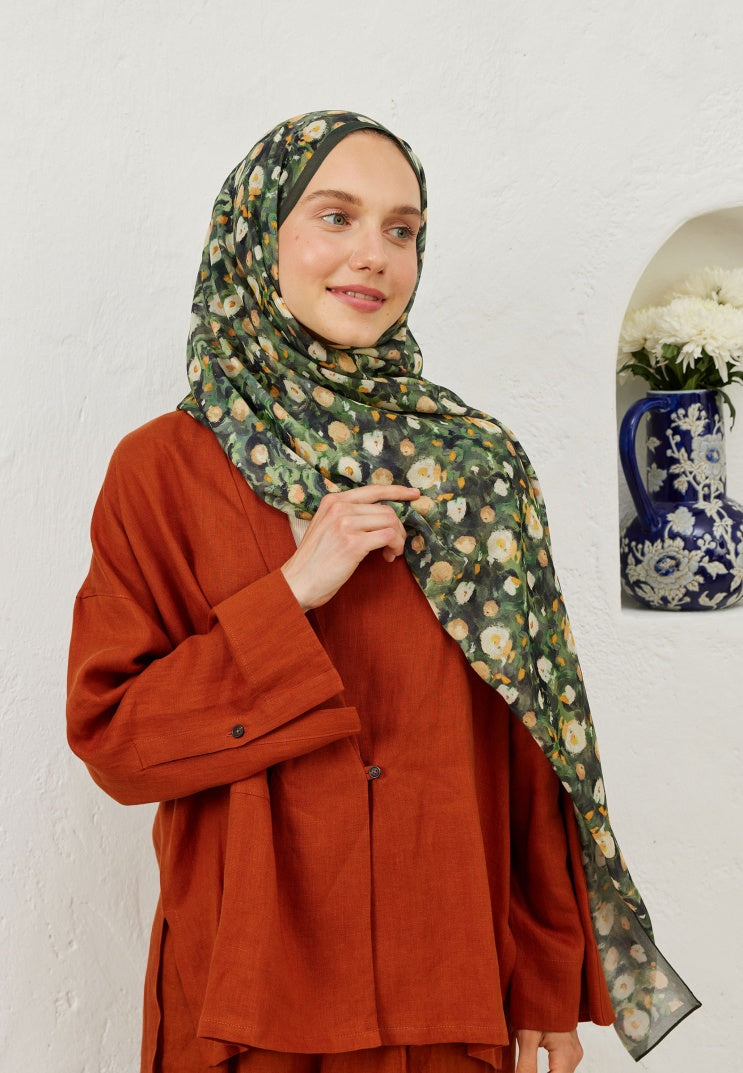 AGNES PATTERNED RAMI HIJAB DARK GREEN