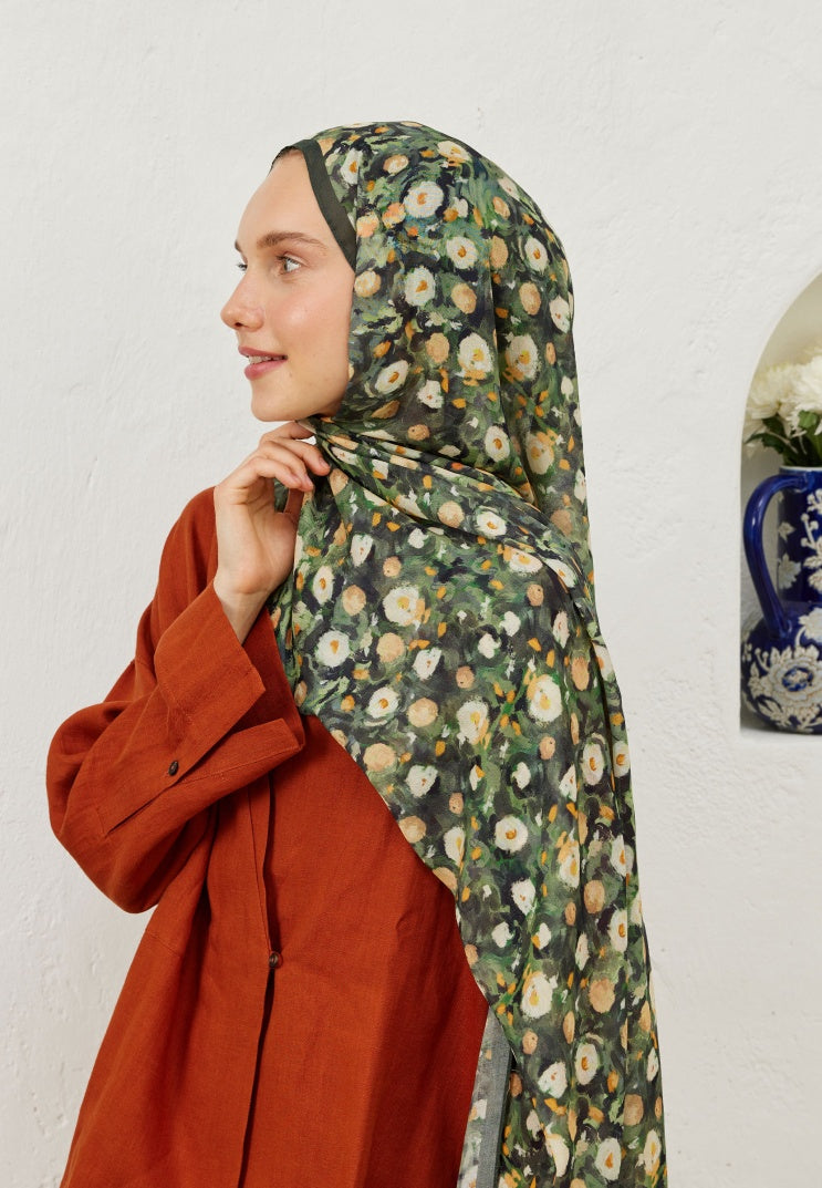 AGNES PATTERNED RAMI HIJAB DARK GREEN