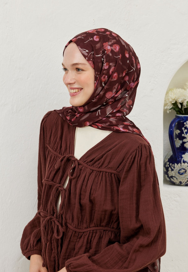 CHERRY PATTERNED RAMI HIJAB CLARET RED