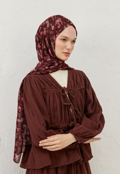 CHERRY PATTERNED RAMI HIJAB CLARET RED