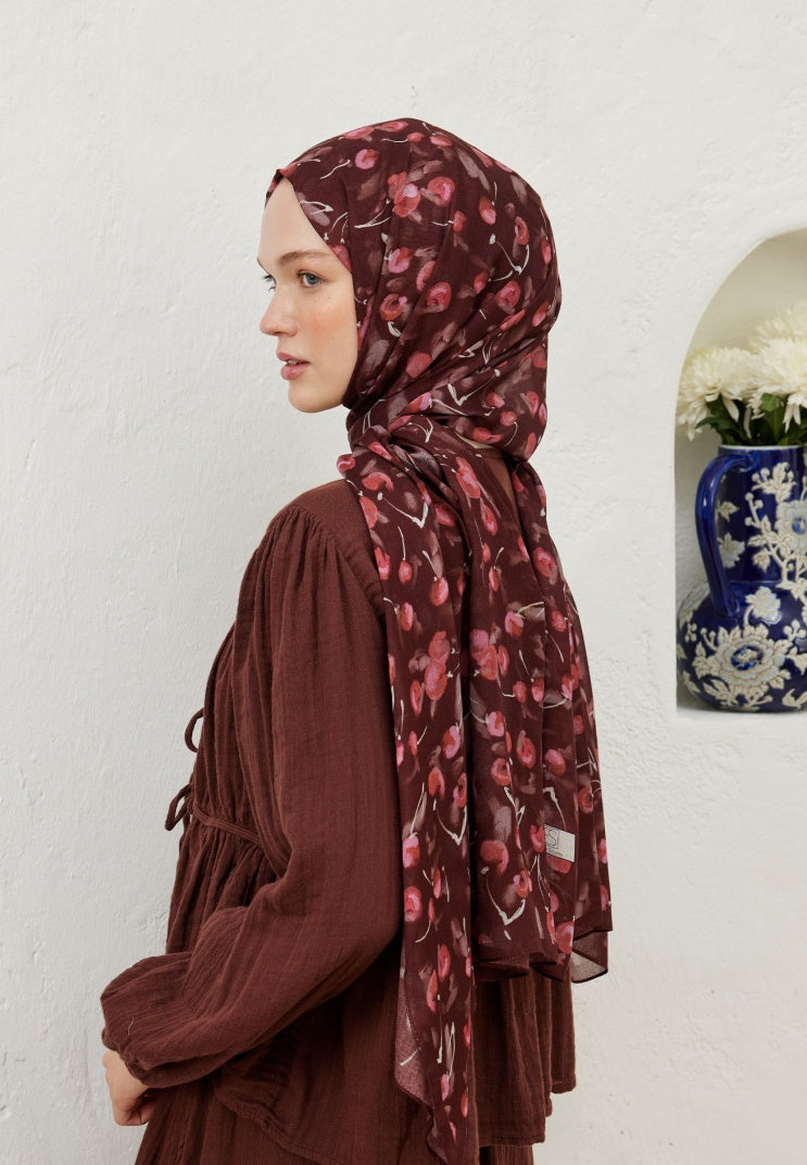 CHERRY PATTERNED RAMI HIJAB CLARET RED