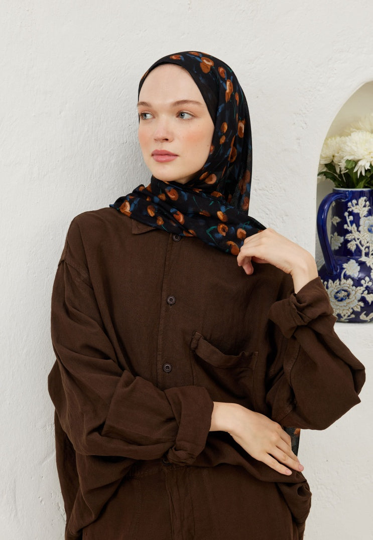 CHERRY PATTERNED RAMI HIJAB NAVY BLUE