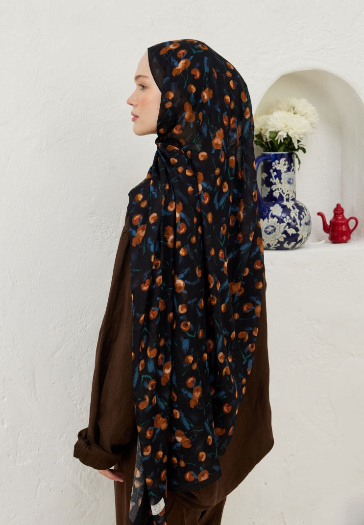 CHERRY PATTERNED RAMI HIJAB NAVY BLUE