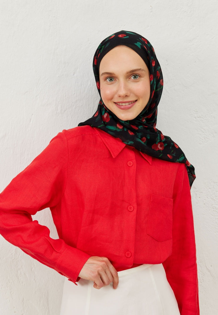 CHERRY PATTERN RAMI HIJAB BLACK