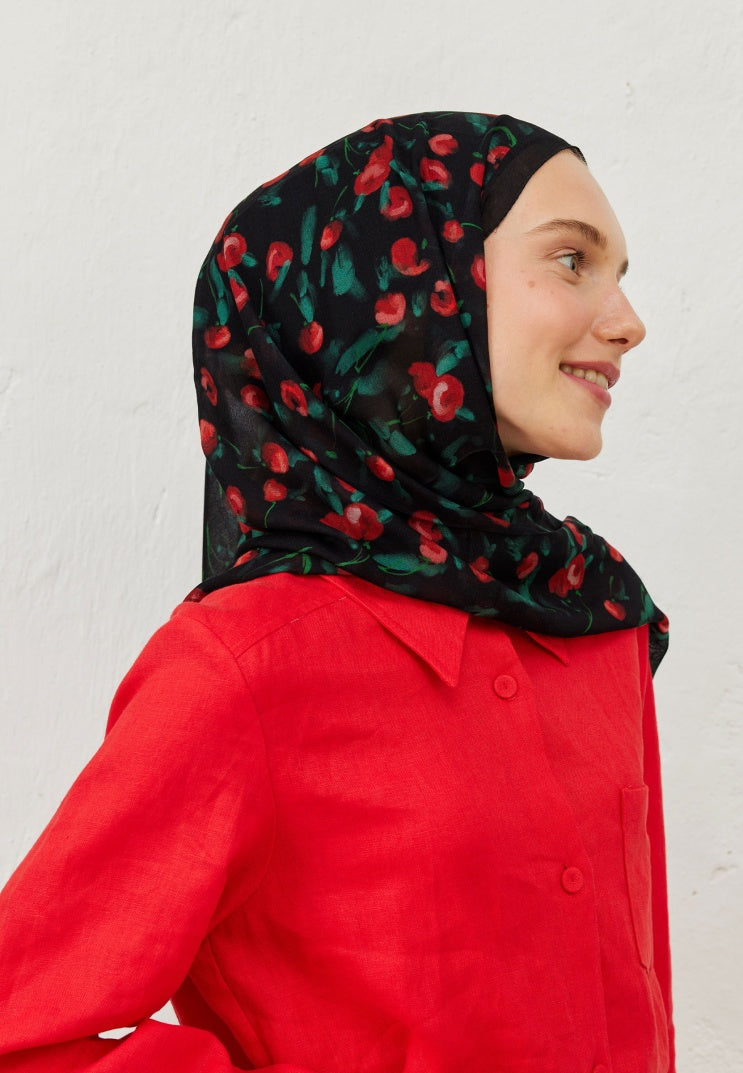 CHERRY PATTERN RAMI HIJAB BLACK