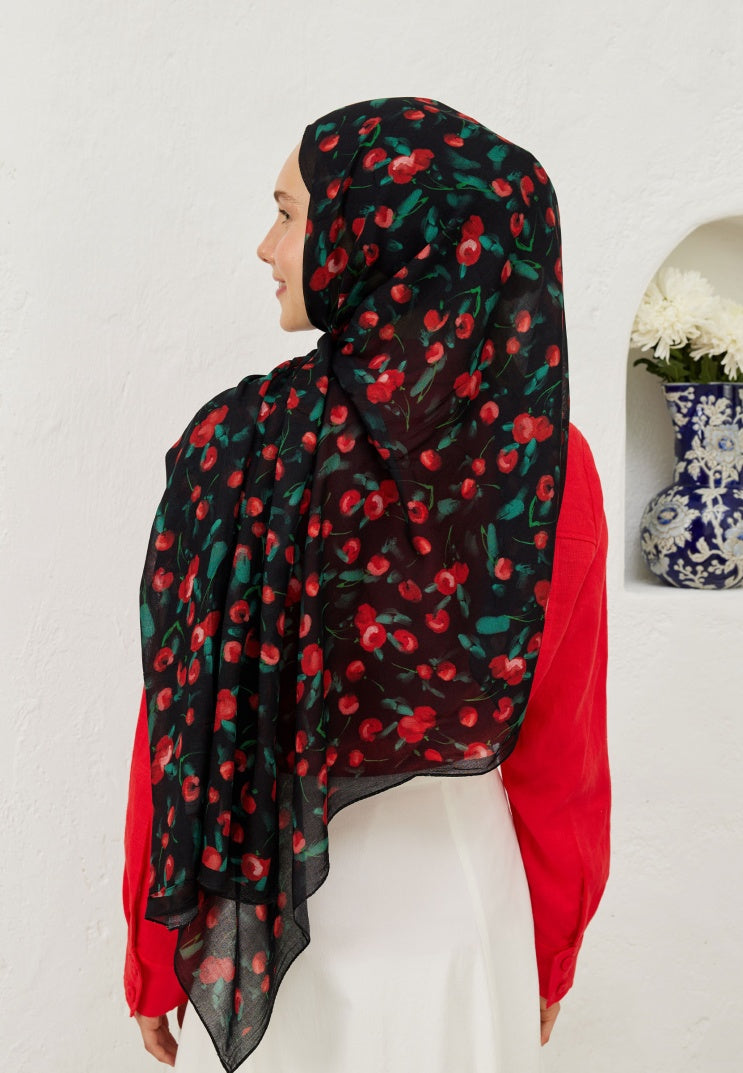 CHERRY PATTERN RAMI HIJAB BLACK