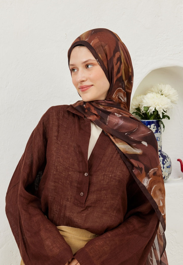 DARK GARDEN PATTERN RAMI HIJAB CINNAMON