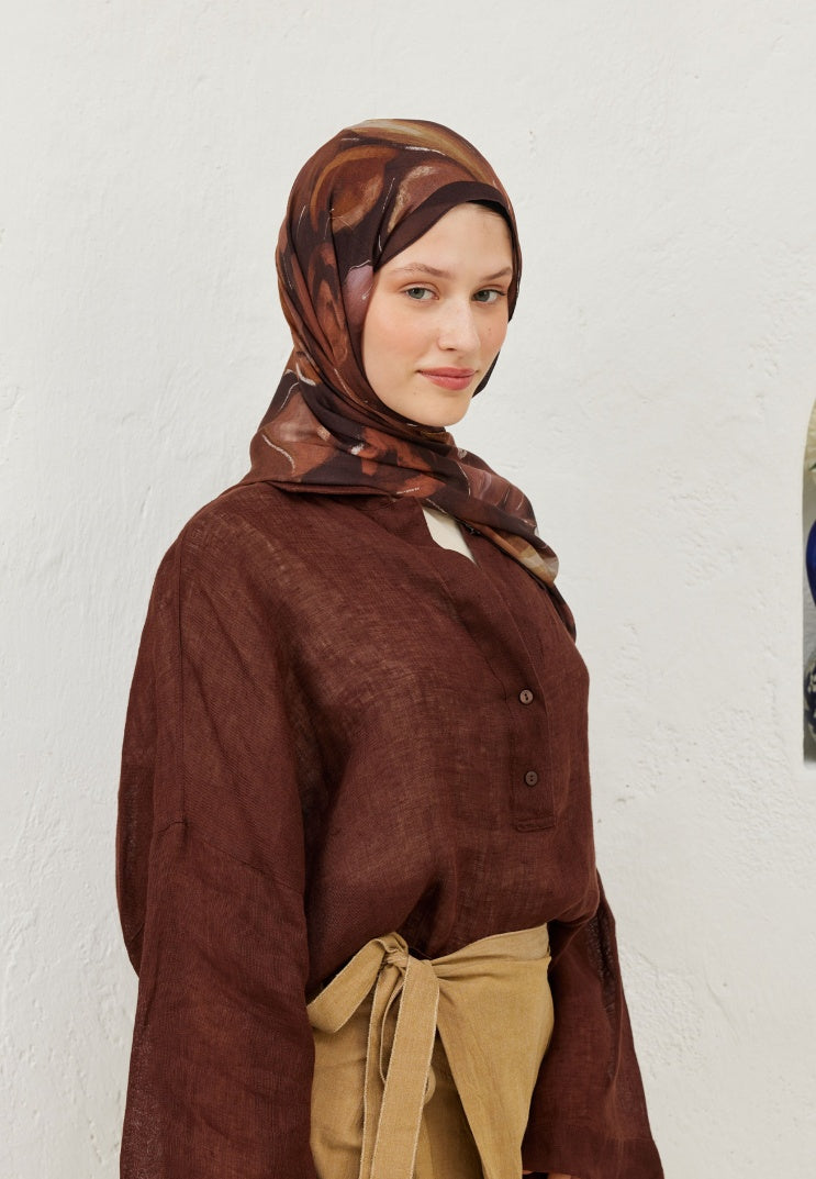 DARK GARDEN PATTERN RAMI HIJAB CINNAMON
