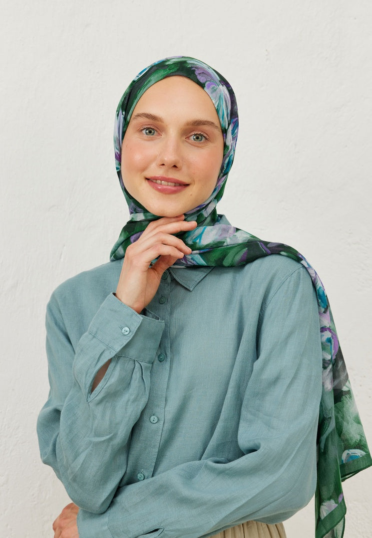 LAVINIA PATTERNED RAMI HIJAB DARK GREEN