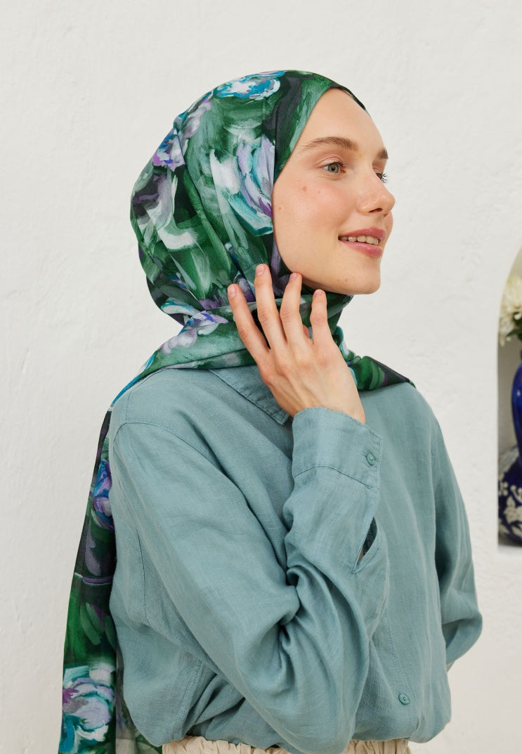 LAVINIA PATTERNED RAMI HIJAB DARK GREEN