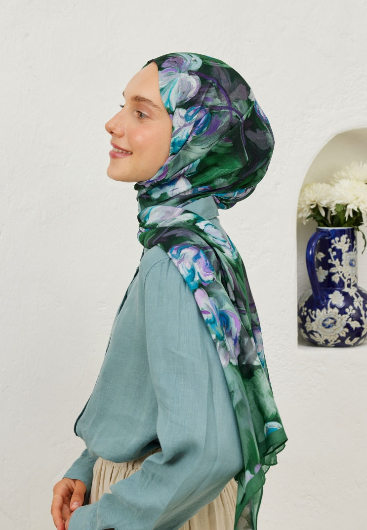 LAVINIA PATTERNED RAMI HIJAB DARK GREEN