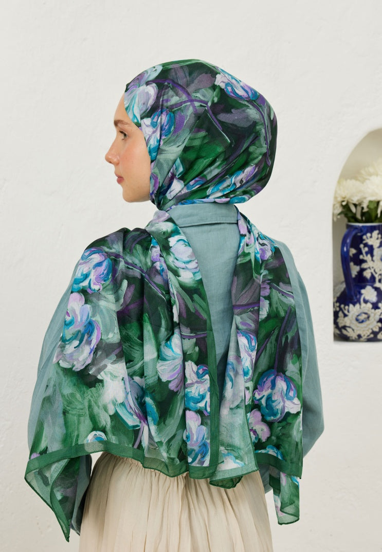 LAVINIA PATTERNED RAMI HIJAB DARK GREEN