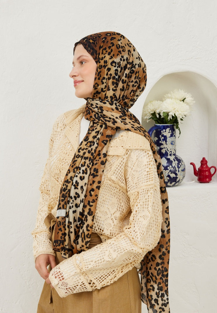 LEOPARD PATTERN RAMI HIJAB CAMEL