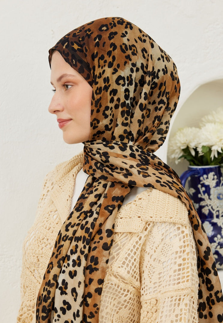 LEOPARD PATTERN RAMI HIJAB CAMEL
