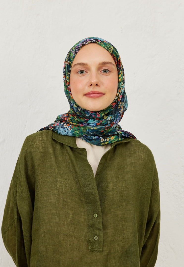 TINY BOUQUET PATTERNED RAMI HIJAB BLACK