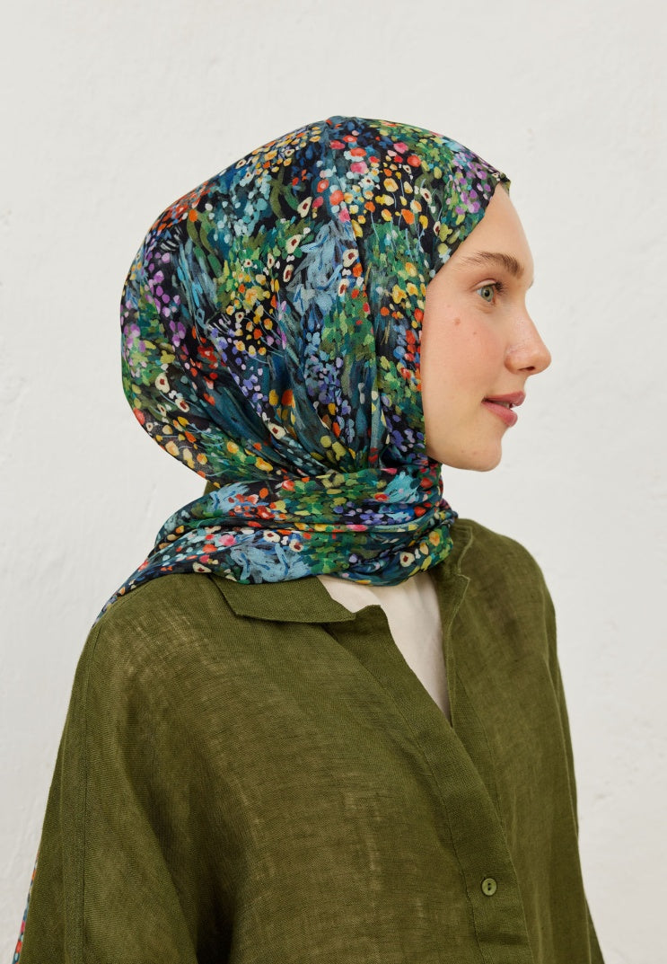 TINY BOUQUET PATTERNED RAMI HIJAB BLACK