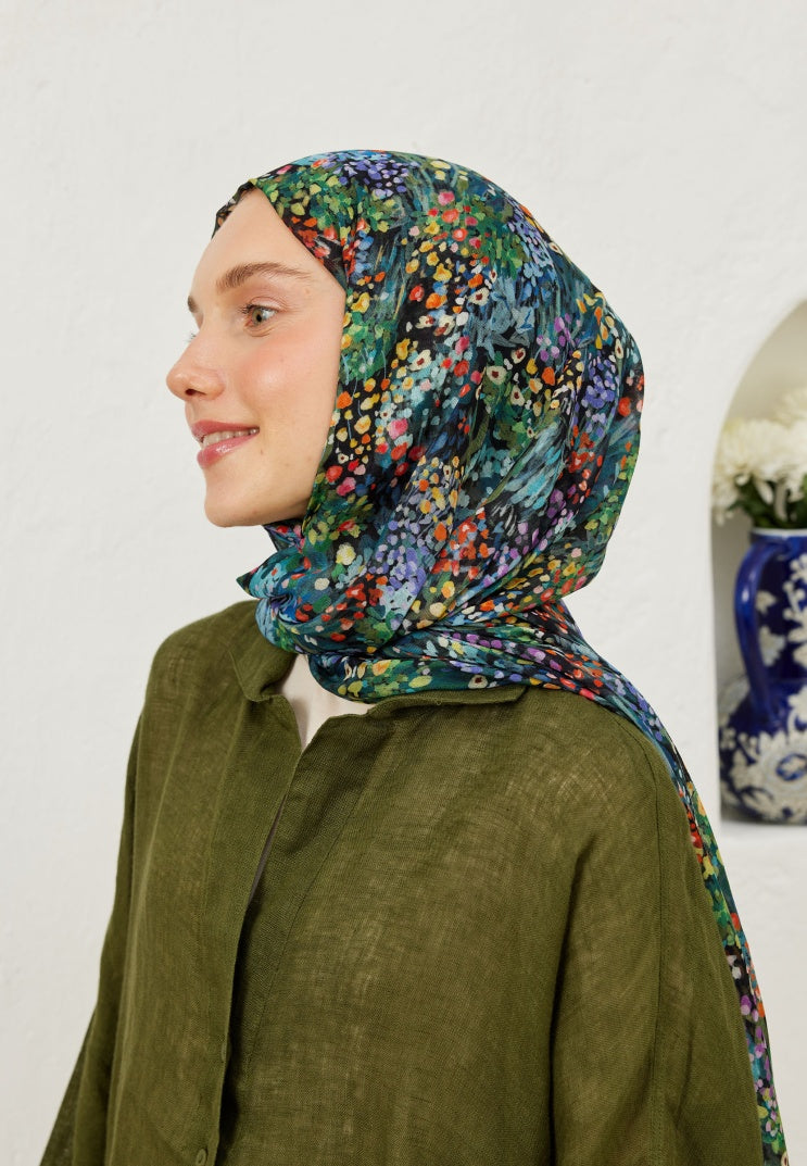 TINY BOUQUET PATTERNED RAMI HIJAB BLACK